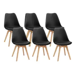 HABITA2 CHILE - Pack 6 sillas de comedor cuero sintético negro acolchada Tulip