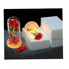 GENERICO - Rosa Eterna Roja Con Cupula De Vidrio Luces Led Base Madera