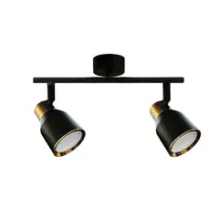 HB LEDS - Foco Spot Cielo o Muro Porta 2xGU-10 Round NegroDorado Incluye Ampolleta