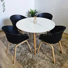 CORI CORI - Comedor Mesa Redonda Mármol 100cms + 4 Sillas Cup Negro