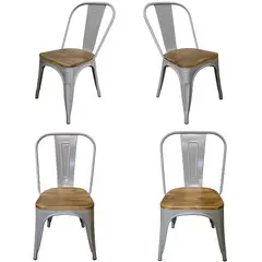 WHITE MARKET - Pack x 4 silla tolix Gris con asiento de madera