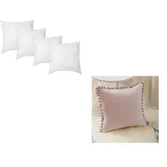 GENERICO - Pack 4 fundas pompones 45x45 + Pack 4 Cojines de 45x45