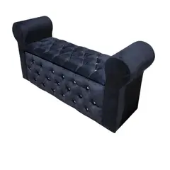 MUEBLES HVM - Baul Capitone con Brazos Negro felpa boton diamante
