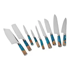 ZERO KNIVES - ZK - Set 9 Cuchillos Damascus Blue Resin