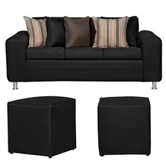 RUZAM MOBEL - SOFA LEGEND 3 CUERPOS Y DOS POUF NEGRO