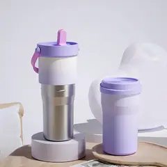 AIZO - Púrpura Taza de café Térmica Inoxidable 316 Con tapa y pajita