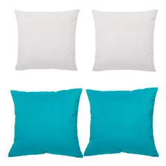 MASEL - Set 4 Cojines combinados 40X40 Felpa velvet Ivory y Turquesa