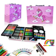 GENERICO - Kit De Arte Dibujo Infantil 145 Pza Maleta Doble Piso rosa