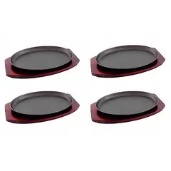 LUGANO - Set 4 Platos Fierro 28cm Con Base Madera