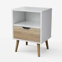 RELAN - Velador Top Living Tromso Con Cajón Blanco y Madera