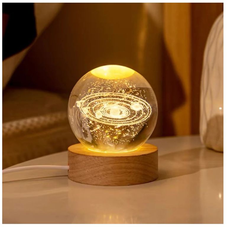 Bola De Cristal Luminosa 3D Grabada Con Láser Lámpara Sistema Solar