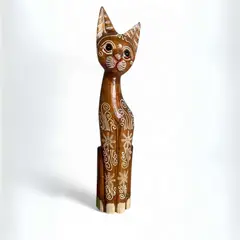 HOME ESSENTIALS - Gato madera artesanal 60 cm café claro