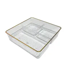 GENERICO - Bandeja Elegante Servir Dorado Acrilico Con 3 Divisiones