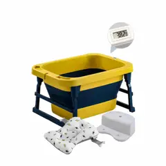 BABYMINE - Bañera Plegable Bebé Termometro Asiento Amarillo
