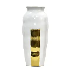 MSA MUEBLES SANTA ANA - Florero Cerámica Blanco Dorado XL