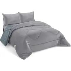 GENERICO - Cobertor Invierno Plush Con Chiporro 2 Plaza + 2 Fundas Almohadas Gris.
