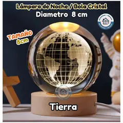 GENERICO - Lámpara de Noche Led Bola Cristal 3D Planeta Tierra 8cm