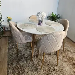 CORI CORI - Comedor Mesa Mármol (100cms) + 4 Sillas Bread Gold Beige