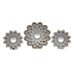 NEWTREE - Espejo Decorativo Diseño Flor Gris Borde Dorado 3pcs