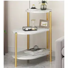 GENERICO - Mesa Centro Auxiliar Decorativa Lateral Color Blanco y Dorado