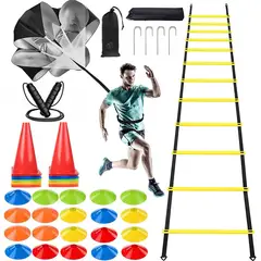 TNAKIEX - Kit De 20 Platos+20 Conos+1 Paracaídas+1 Escalera Agilidad