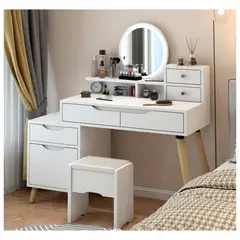 HOMER DESIGN - Tocador Con Espejo De Luz Y Taburete Comoda Extendible Blanco