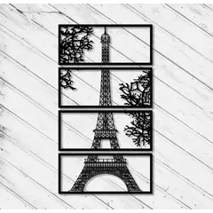 GENERICO - Cuadro Decorativo Torre Eiffel Pack 4 Piezas Madera Mdf