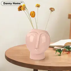 DANNY HOME - Macetero Cara Humana Estilo Nordico Rosado de Ceramica