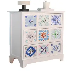 INTERACTIVE STORE - Cómoda / cabinet blanco mandalas de 3 cajones