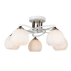 GENERICO - Lampara De Techo Metalica Blanca Dorado 5 Tulipas Vidrio