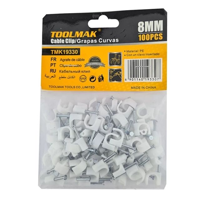 Grapa Grampa Rg6 Cable 8mm Blanco 100 Unidades Toolmak