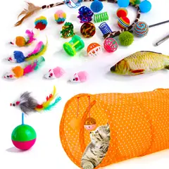 CRUSEC - Pack 22 Juguetes Para Gato Interactivo Con Accesorios