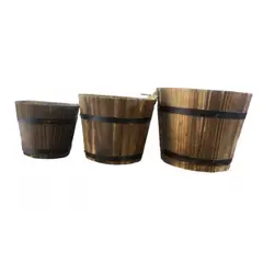 GENERICO - Pack 3 Balde De Madera Macetero Modelo 3d
