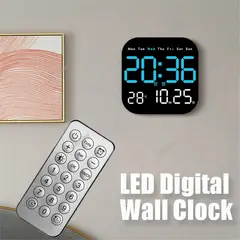 OEM - RELOJ DIGITAL DE PARED CUADRADO CON CONTROL REMOTO AZUL