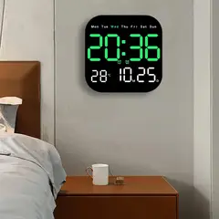 OEM - RELOJ DIGITAL DE PARED CUADRADO CON CONTROL REMOTO VERDE 6650