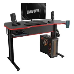 INVAL - Escritorio Gamer Plomo Canto Rojo 73cmx120cmx60 cm