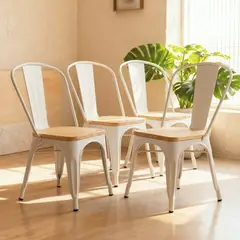 VENHOOUSE - Pack De 4 Sillas Tolix Con Asiento De Madera Blancas