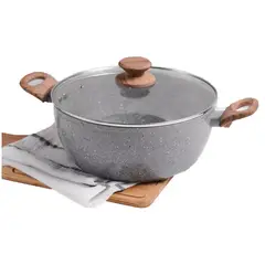 GENERICO - Olla 26cm Antiadherente Marmolado Cacerola Con Tapa Vidrio