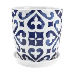 DANNY HOME - Maceta de Cerámica Estilo Delft Cruz Con Platillo