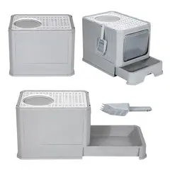 KOBA - Arenero Cerrado Gatos Baño Mascota Con Pala Antiolor Gris