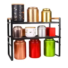 BAZUCA - Repisa Organizador Cocina Acero con Madera 2 Niveles 32 cm - Negro