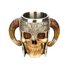 GENERICO - Taza Cervecera De Calavera Vikinga Diseño Doble Asa Regalo