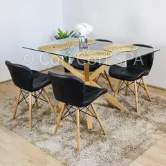 CORI CORI - Juego de Comedor Madrid 160x90cm + 4 Sillas Eames Mariposa Negra