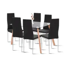KLIK - Mesa de Vidrio Rectangular 140x90cm + 6 Sillas Dining Liana - Negras