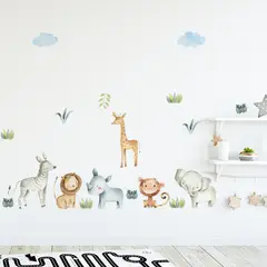 MY MOMI - Safari Mágico Vinilo Sticker de Pared Infantil Efecto Papel Mural - Set 2 Láminas 90×30 cm -