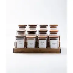 GENERICO - Especiero Cocina 12 Frascos Vidrio Bambú + Etiquetas Blancas