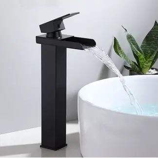 GENERICO - Llave Monomando Lavamanos Alta Cascada Negro