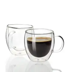 GENERICO - Set De 2 Tazas De Vidrio Doble Cubierta 80 Ml Mug