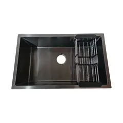 MODERN SPACE - Lavaplatos 71x43 Cm Negro Deluxe 2mm + Rejilla