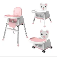 ACTUAL - Silla De Comer Para Bebés Rosada Portátil Ajustable 3 en 1